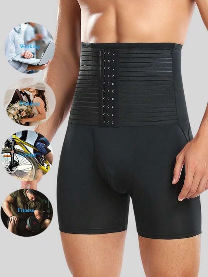 B-FIT Men's Tummy Control Removable Paded  Slimming Body Shaper Lage Compression Bottom Shapewear